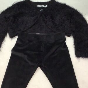 George Black Fuzzy Knit cardigan and tights